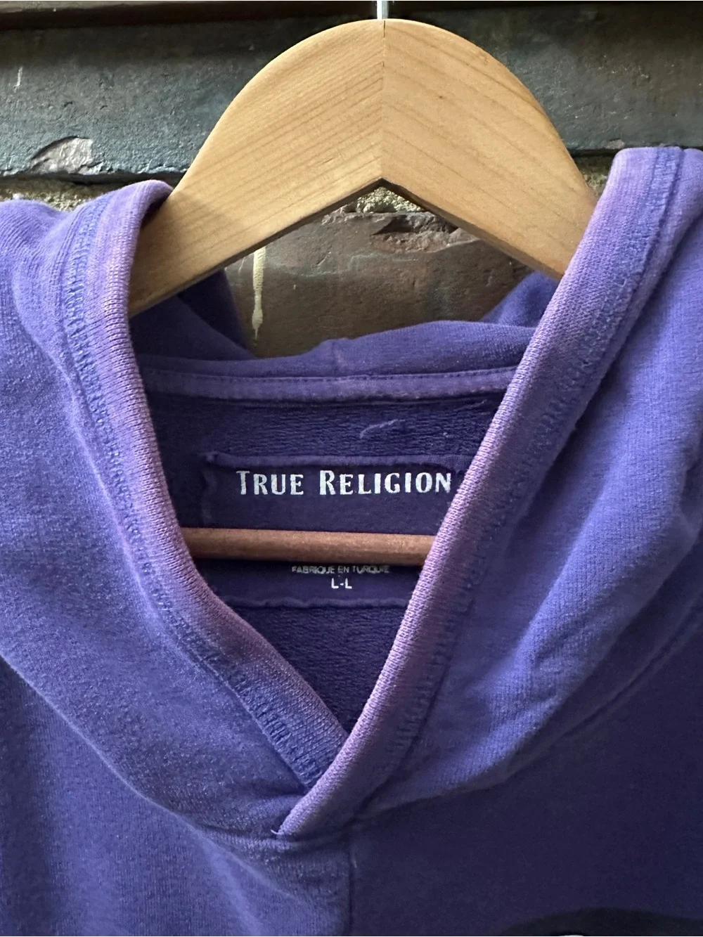 True Religion | hoodie reversed white logo lettering across the front 44 bust